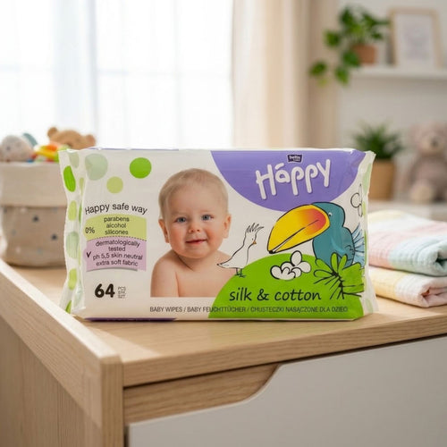 Salviette Umidificate "Seta & Cotone" (64 Pezzi) - Happy
