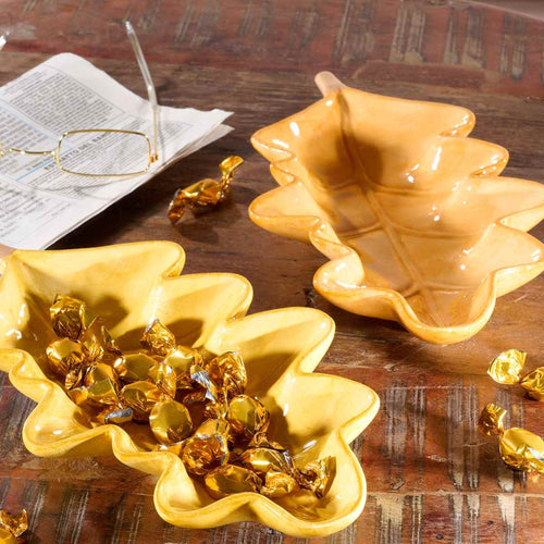 Piattino Decorativo a Foglia di Quercia Autunnale in Ceramica