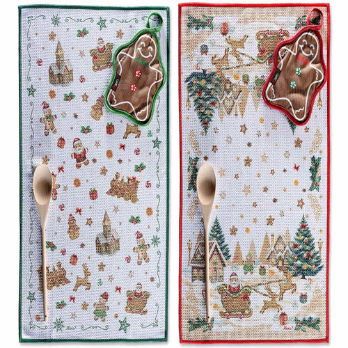 Set Cucina Natalizio  con Canovaccio, Presina e Cucchiaio